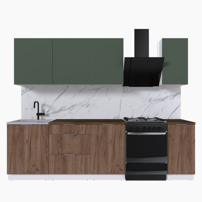 Набор корпусной мебели для кухни " Микс Топ-6" дымчато зеленый/ дуб крафт табачный/дуб флагстаф темный