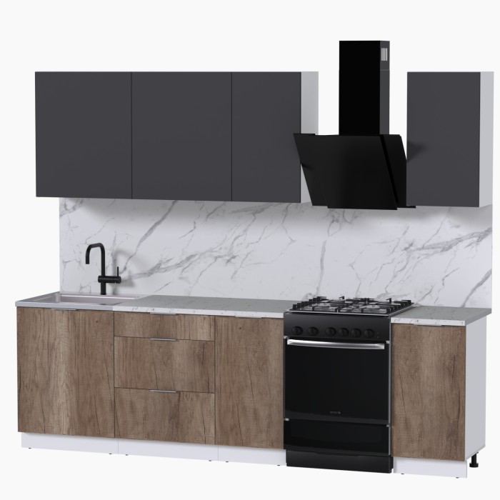 Набор корпусной мебели для кухни " Микс Топ-5" графит серый/дуб каньон/мрамор марквина