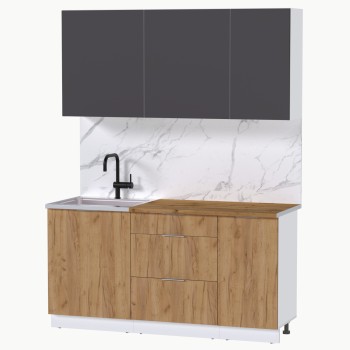 Набор корпусной мебели для кухни " Микс Топ-2" графит серый/дуб крафт золотой/дуб вотан