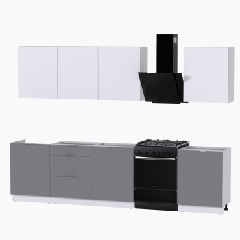 Набор корпусной мебели для кухни " Микс Топ-8" белый премиум/шиншилла серая