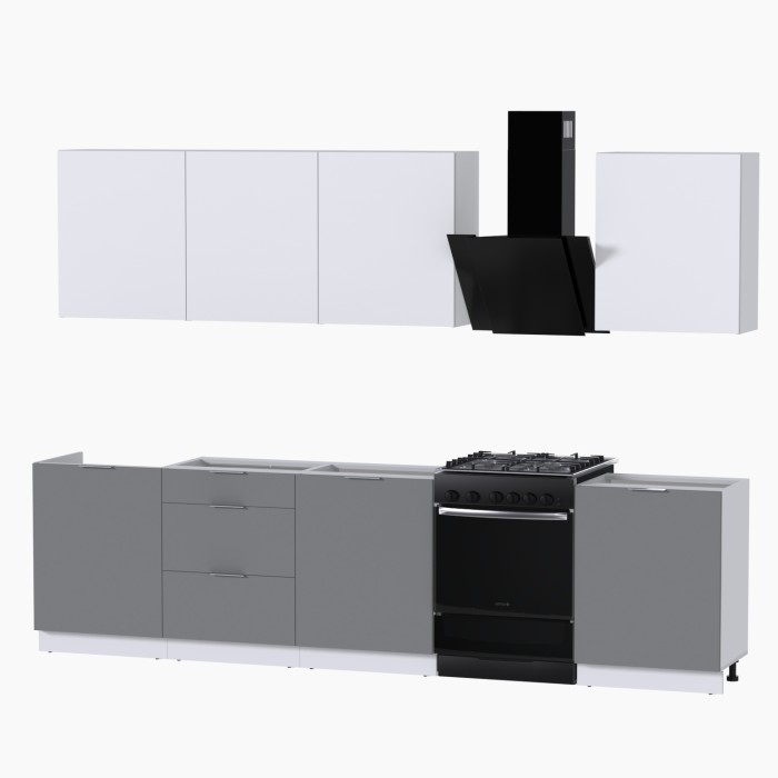 Набор корпусной мебели для кухни " Микс Топ-8" белый премиум/шиншилла серая