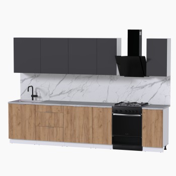 Набор корпусной мебели для кухни " Микс Топ-9" графит серый/дуб крафт золотой/мрамор лацио белый