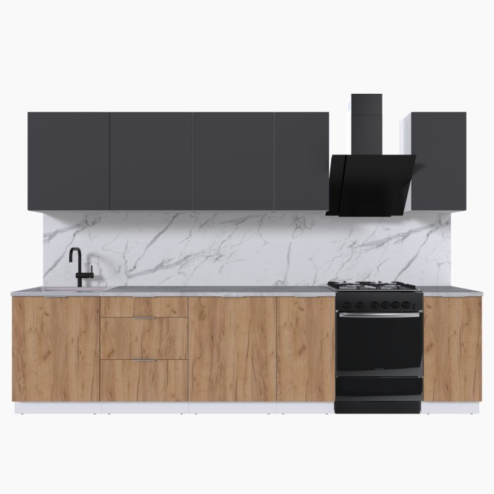 Набор корпусной мебели для кухни " Микс Топ-9" графит серый/дуб крафт золотой/мрамор лацио белый