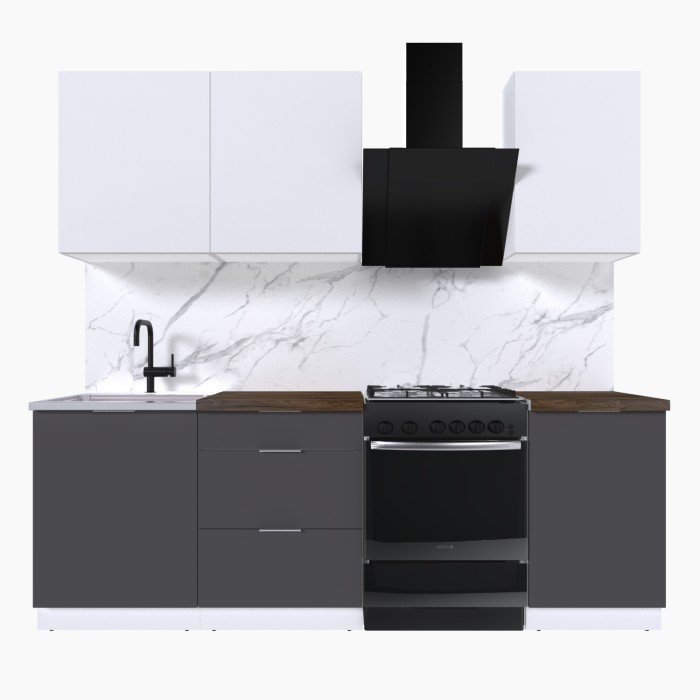 Набор корпусной мебели для кухни " Микс Топ-3" белый премиум/графит серый/дуб флагстаф темный