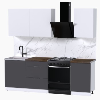 Набор корпусной мебели для кухни " Микс Топ-3" белый премиум/графит серый/дуб флагстаф темный