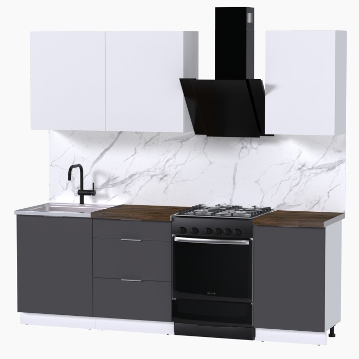 Набор корпусной мебели для кухни " Микс Топ-3" белый премиум/графит серый/дуб флагстаф темный