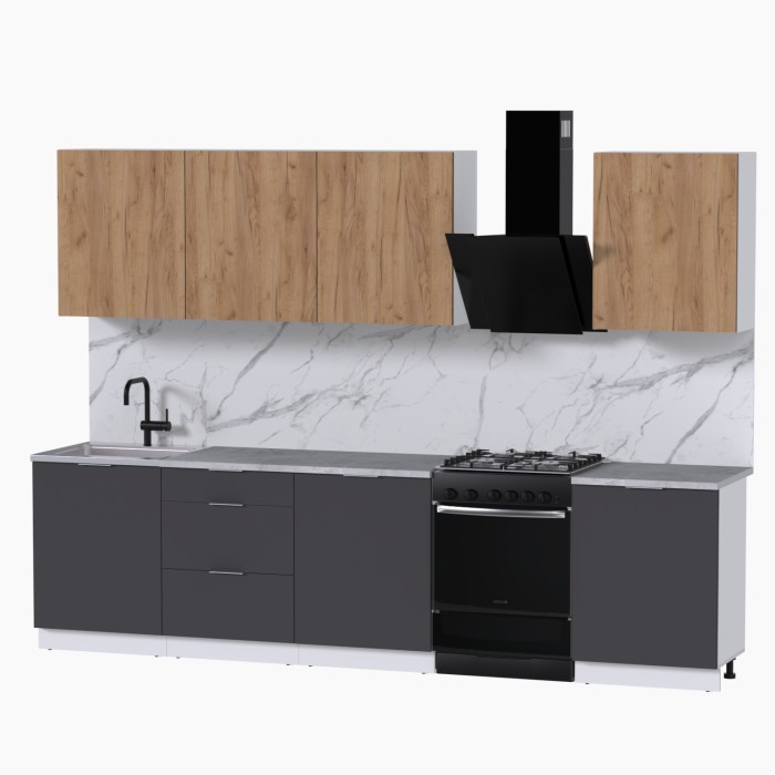 Набор корпусной мебели для кухни " Микс Топ-8" дуб крафт золотой/графит серый/мрамор лацио белый