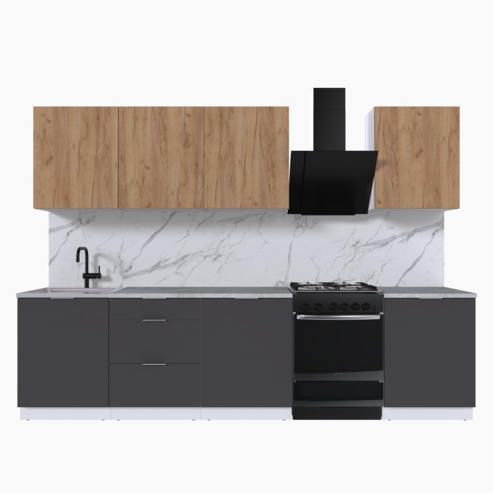 Набор корпусной мебели для кухни " Микс Топ-8" дуб крафт золотой/графит серый/мрамор лацио белый
