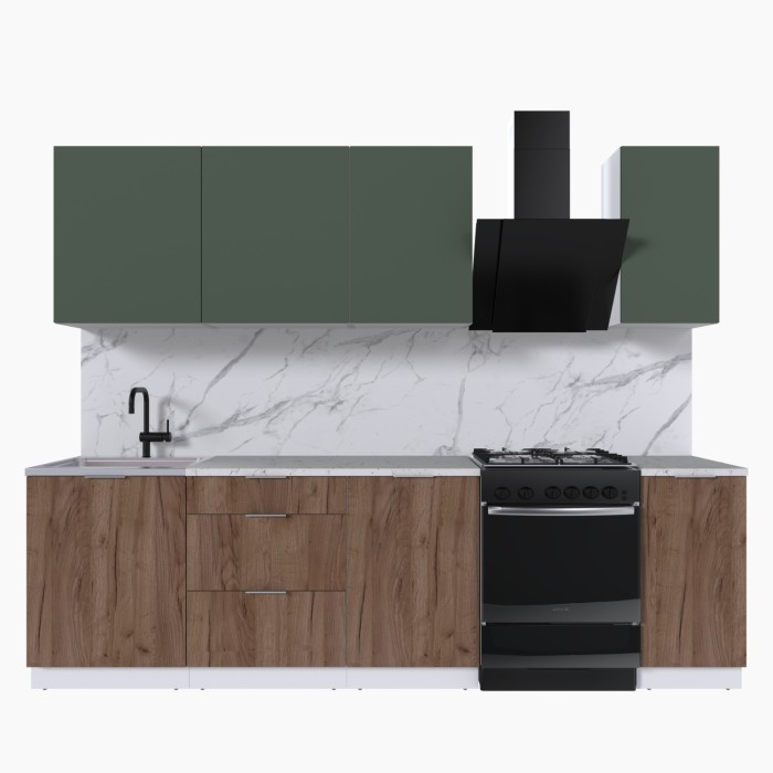 Набор корпусной мебели для кухни " Микс Топ-6" дымчато зеленый/ дуб крафт табачный/мрамор марквина