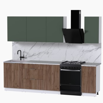 Набор корпусной мебели для кухни " Микс Топ-6" дымчато зеленый/ дуб крафт табачный/мрамор марквина