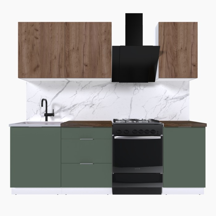 Набор корпусной мебели для кухни " Микс Топ-3" дуб крафт табачный/дымчато зеленый/дуб флагстаф темный