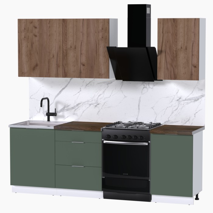 Набор корпусной мебели для кухни " Микс Топ-3" дуб крафт табачный/дымчато зеленый/дуб флагстаф темный