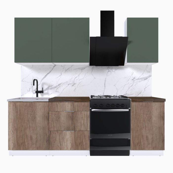 Набор корпусной мебели для кухни " Микс Топ-3" дымчато зеленый/ дуб каньон/дуб флагстаф темный