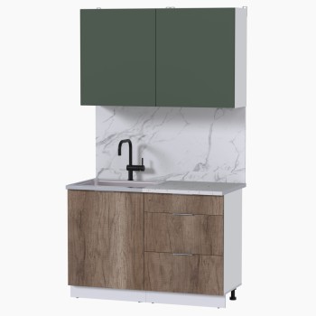 Набор корпусной мебели для кухни " Микс Топ-1" дымчато зеленый/ дуб каньон/мрамор марквина