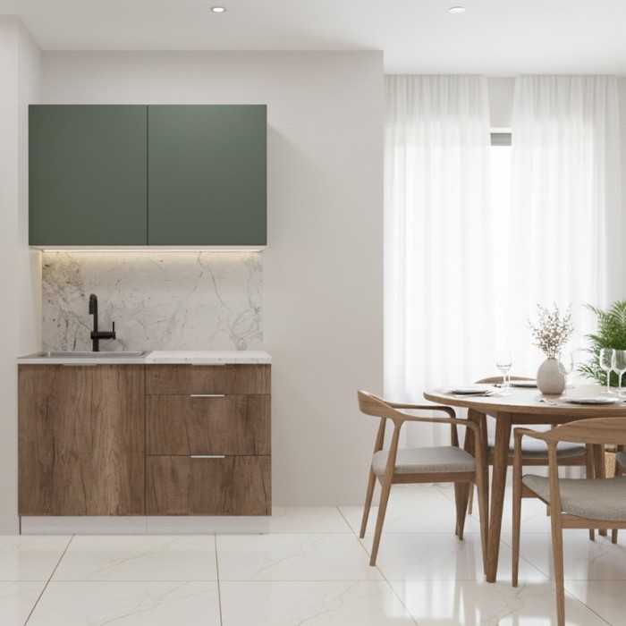 Набор корпусной мебели для кухни " Микс Топ-1" дымчато зеленый/ дуб каньон/мрамор марквина