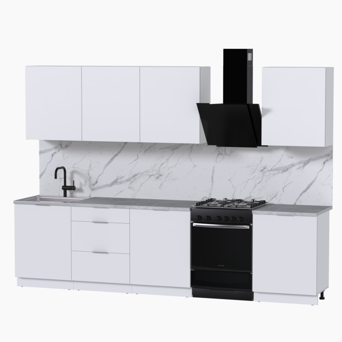 Набор корпусной мебели для кухни " Микс Топ-8" белый премиум/мрамор лацио белый