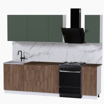 Набор корпусной мебели для кухни " Микс Топ-5" дымчато зеленый/ дуб крафт табачный/дуб флагстаф темный