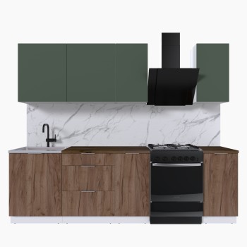 Набор корпусной мебели для кухни " Микс Топ-5" дымчато зеленый/ дуб крафт табачный/дуб флагстаф темный