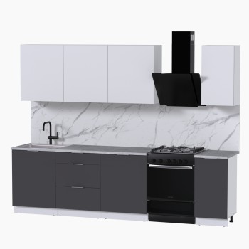 Набор корпусной мебели для кухни " Микс Топ-7" белый премиум/ графит серый/мрамор лацио белый