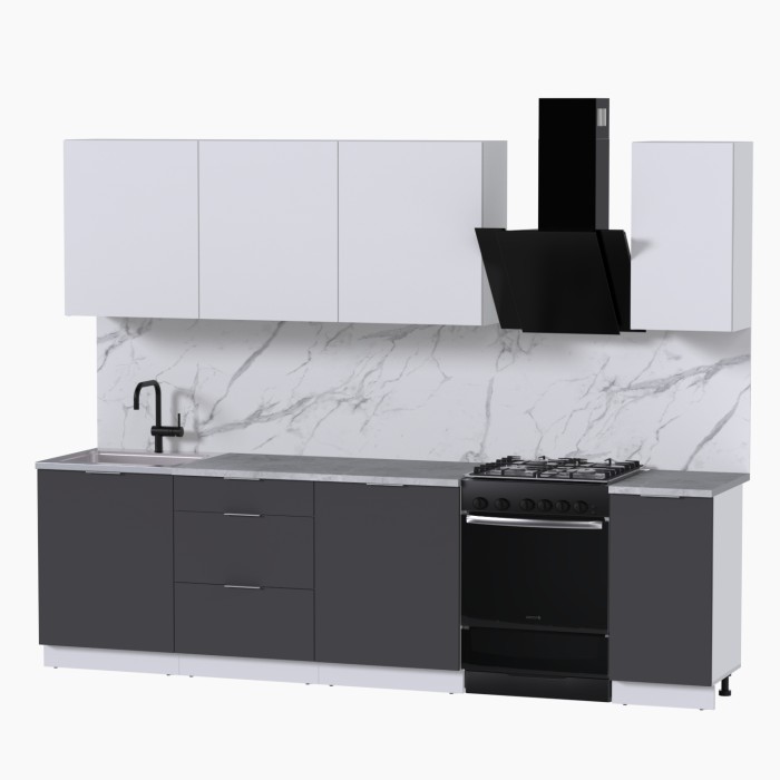 Набор корпусной мебели для кухни " Микс Топ-7" белый премиум/ графит серый/мрамор лацио белый
