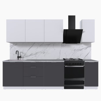 Набор корпусной мебели для кухни " Микс Топ-7" белый премиум/ графит серый/мрамор лацио белый
