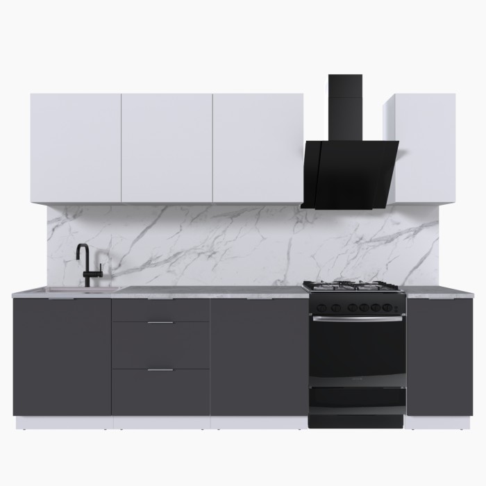 Набор корпусной мебели для кухни " Микс Топ-7" белый премиум/ графит серый/мрамор лацио белый
