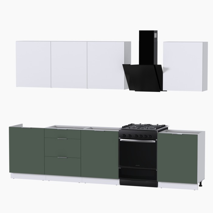 Набор корпусной мебели для кухни " Микс Топ-8" белый премиум/дымчато зеленый