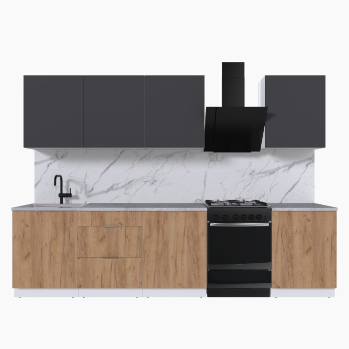 Набор корпусной мебели для кухни " Микс Топ-8" графит серый/дуб крафт золотой/мрамор лацио белый