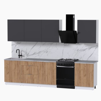 Набор корпусной мебели для кухни " Микс Топ-8" графит серый/дуб крафт золотой/мрамор лацио белый