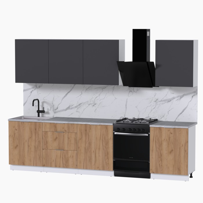 Набор корпусной мебели для кухни " Микс Топ-8" графит серый/дуб крафт золотой/мрамор лацио белый