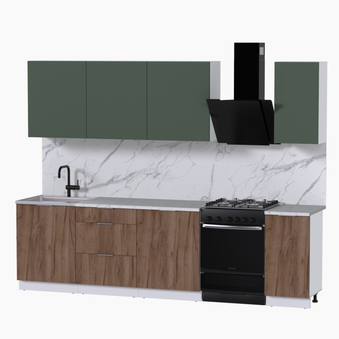 Набор корпусной мебели для кухни " Микс Топ-7" дымчато зеленый/ дуб крафт табачный/мрамор марквина