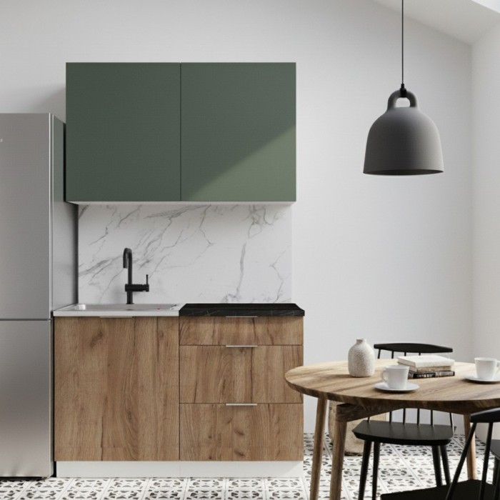 Набор корпусной мебели для кухни " Микс Топ-1" дымчато зеленый/ дуб крафт табачный/тунис