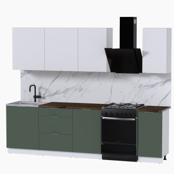 Набор корпусной мебели для кухни " Микс Топ-6" белый премиум/дымчато зеленый/дуб флагстаф темный