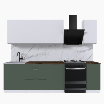 Набор корпусной мебели для кухни " Микс Топ-6" белый премиум/дымчато зеленый/дуб флагстаф темный