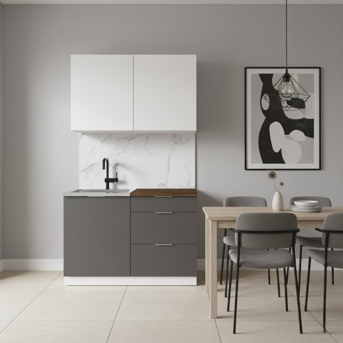 Набор корпусной мебели для кухни " Микс Топ-1" белый премиум/графит серый/дуб флагстаф темный