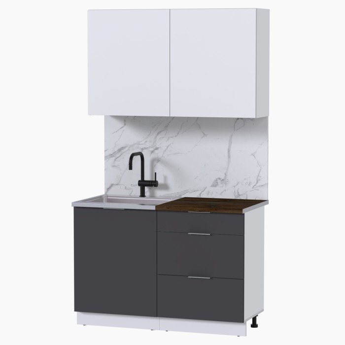 Набор корпусной мебели для кухни " Микс Топ-1" белый премиум/графит серый/дуб флагстаф темный