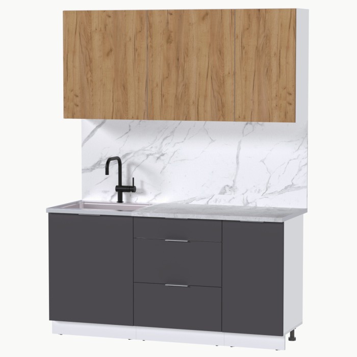 Набор корпусной мебели для кухни " Микс Топ-2" дуб крафт золотой/графит серый/мрамор лацио белый