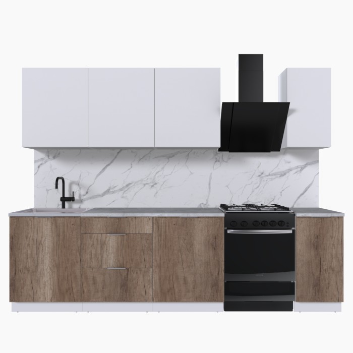 Набор корпусной мебели для кухни " Микс Топ-7" белый премиум/дуб каньон/мрамор лацио белый