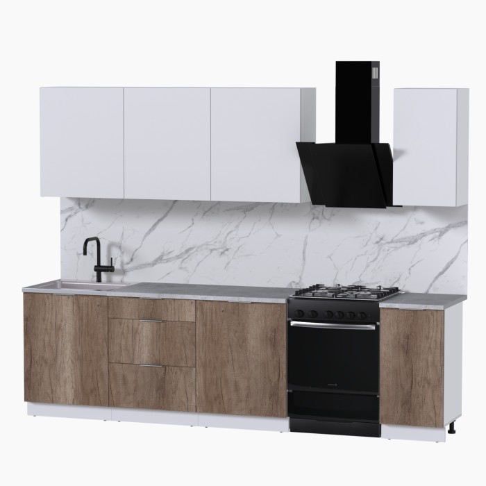 Набор корпусной мебели для кухни " Микс Топ-7" белый премиум/дуб каньон/мрамор лацио белый
