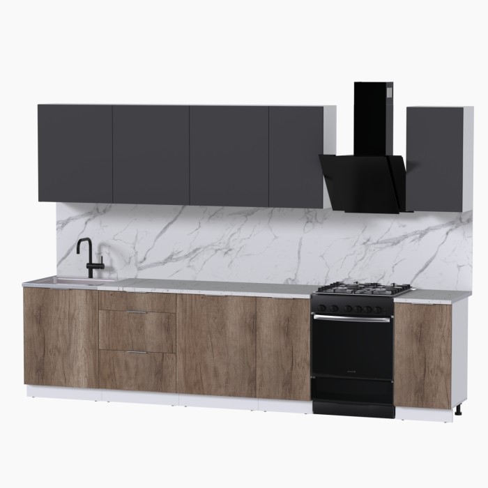 Набор корпусной мебели для кухни " Микс Топ-9" графит серый/дуб каньон/мрамор марквина