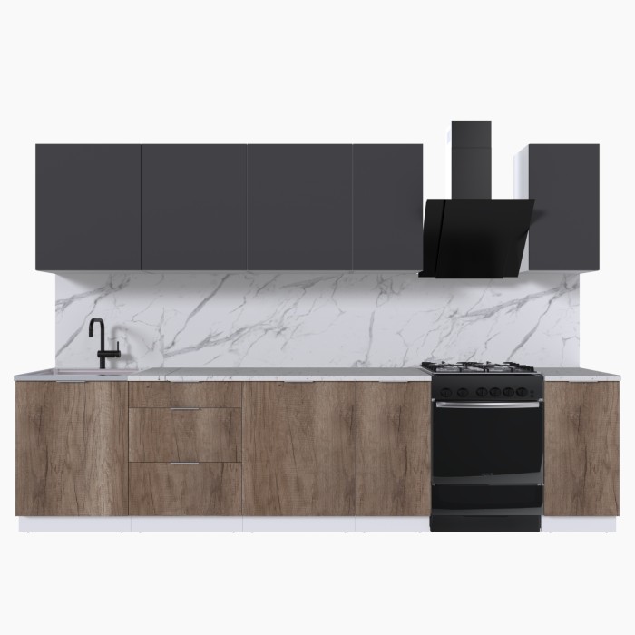 Набор корпусной мебели для кухни " Микс Топ-9" графит серый/дуб каньон/мрамор марквина