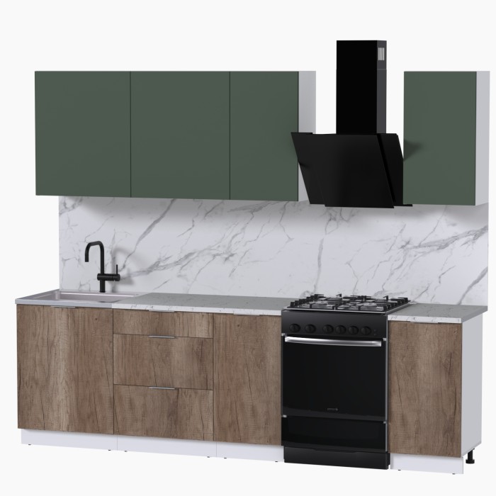 Набор корпусной мебели для кухни " Микс Топ-5" дымчато зеленый/ дуб каньон/мрамор марквина