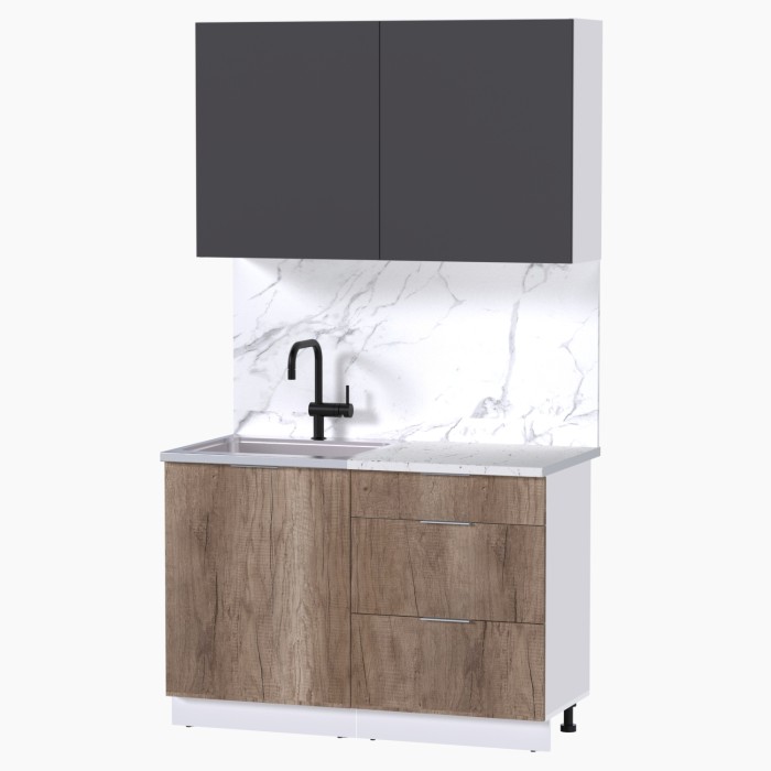 Набор корпусной мебели для кухни " Микс Топ-1" графит серый/дуб каньон/мрамор марквина