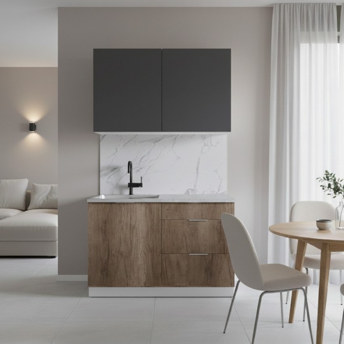 Набор корпусной мебели для кухни " Микс Топ-1" графит серый/дуб каньон/мрамор марквина
