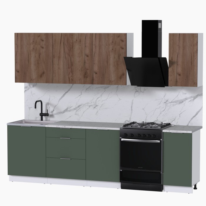 Набор корпусной мебели для кухни " Микс Топ-6" дуб крафт табачный/дымчато зеленый/мрамор марквина