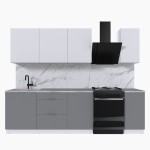 Набор корпусной мебели для кухни " Микс Топ-6" белый премиум/шиншилла серая/мрамор лацио белый