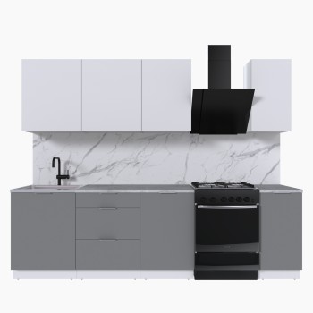 Набор корпусной мебели для кухни " Микс Топ-6" белый премиум/шиншилла серая/мрамор лацио белый