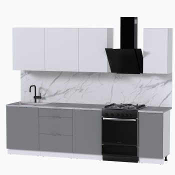 Набор корпусной мебели для кухни " Микс Топ-6" белый премиум/шиншилла серая/мрамор лацио белый