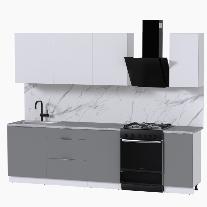 Набор корпусной мебели для кухни " Микс Топ-6" белый премиум/шиншилла серая/мрамор лацио белый