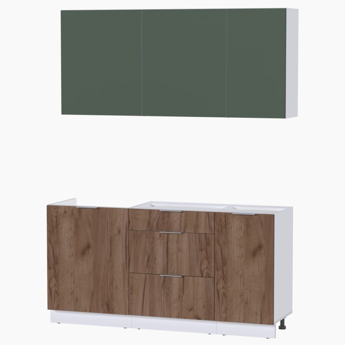 Набор корпусной мебели для кухни " Микс Топ-2" дымчато зеленый/ дуб крафт табачный